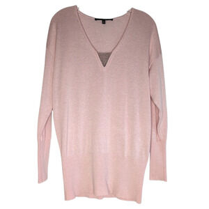 White House Black Market Pink V-Neck Ball Chain Pullover Sweater, size small